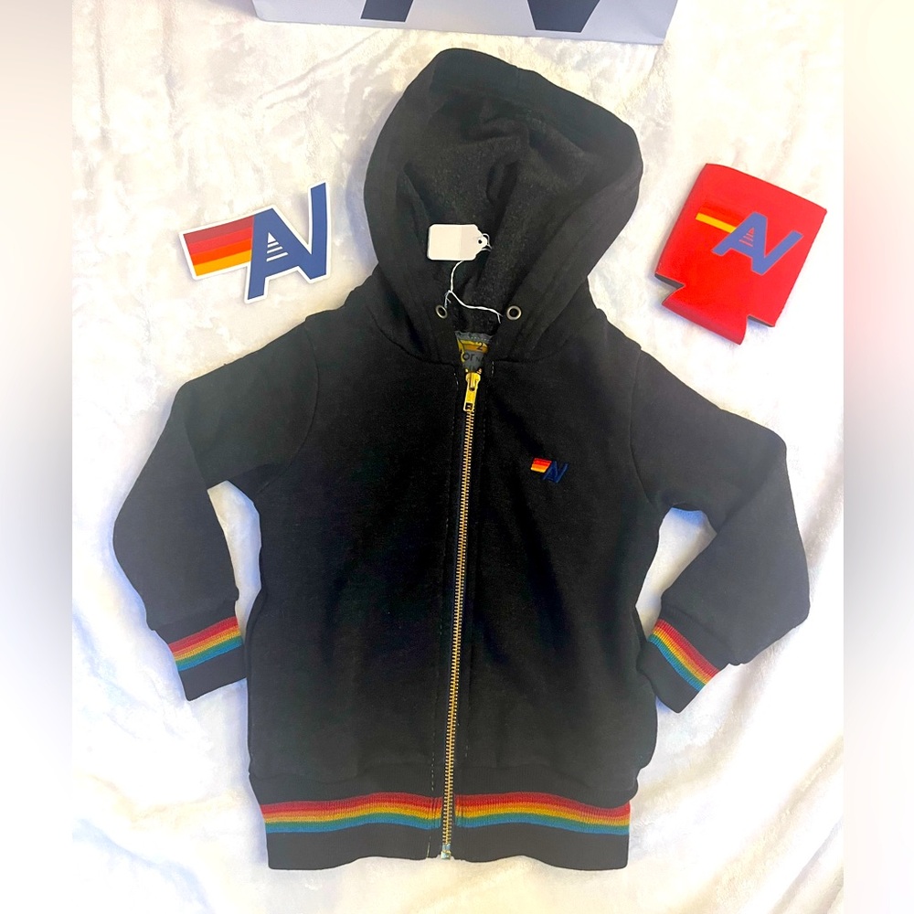New with Tag Kids  Aviator NationRainbow Stitch  Zip up hoodie Size 2 Charcoal